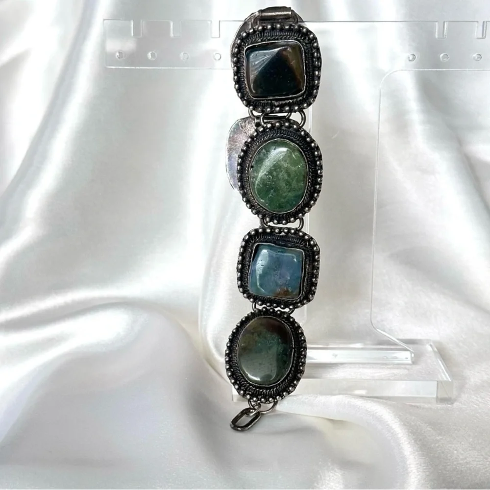 Vintage Silver and Multicolor Stone Bracelet - Picture 10 of 11
